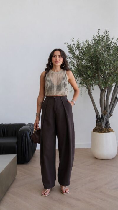 Wide Leg High Waist Brown Pants