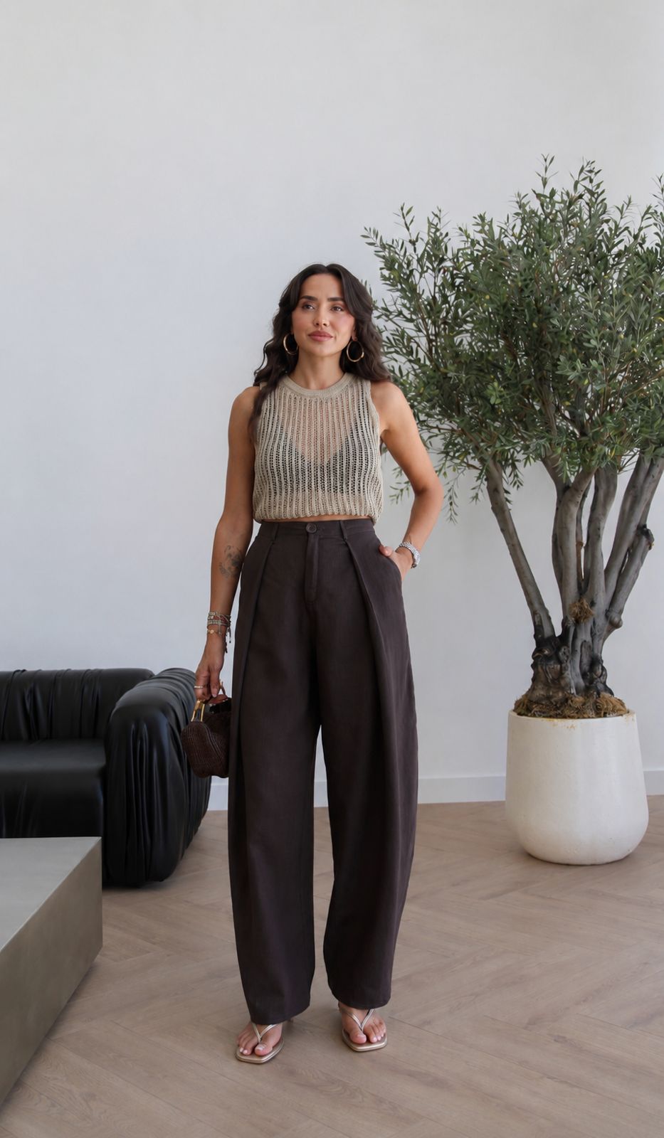 aa969527-dd17-4456-8632-621053abdc35 Wide Leg High Waist Brown Pants - Image 1