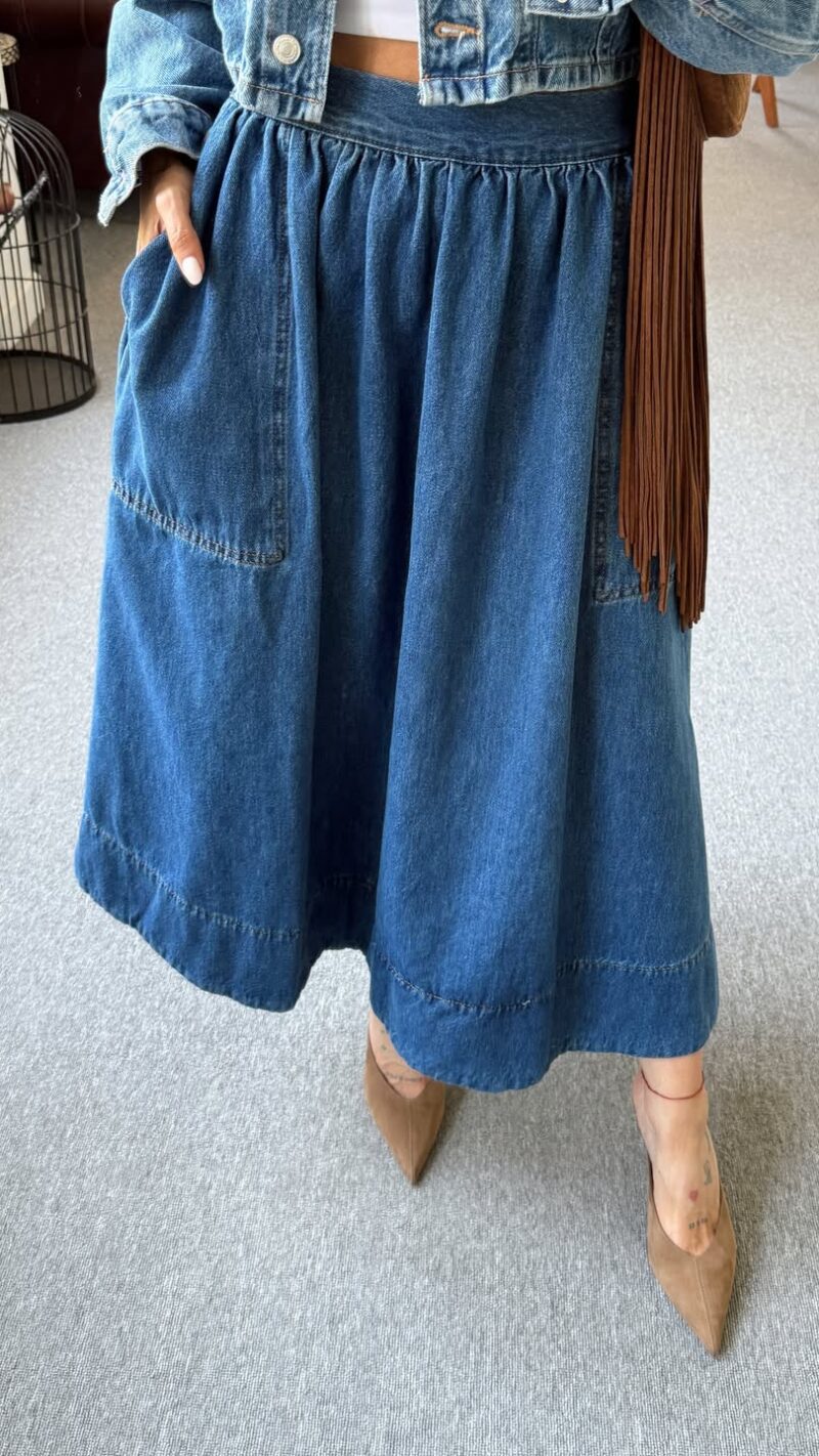Women's Blue Denim Midi Skirt