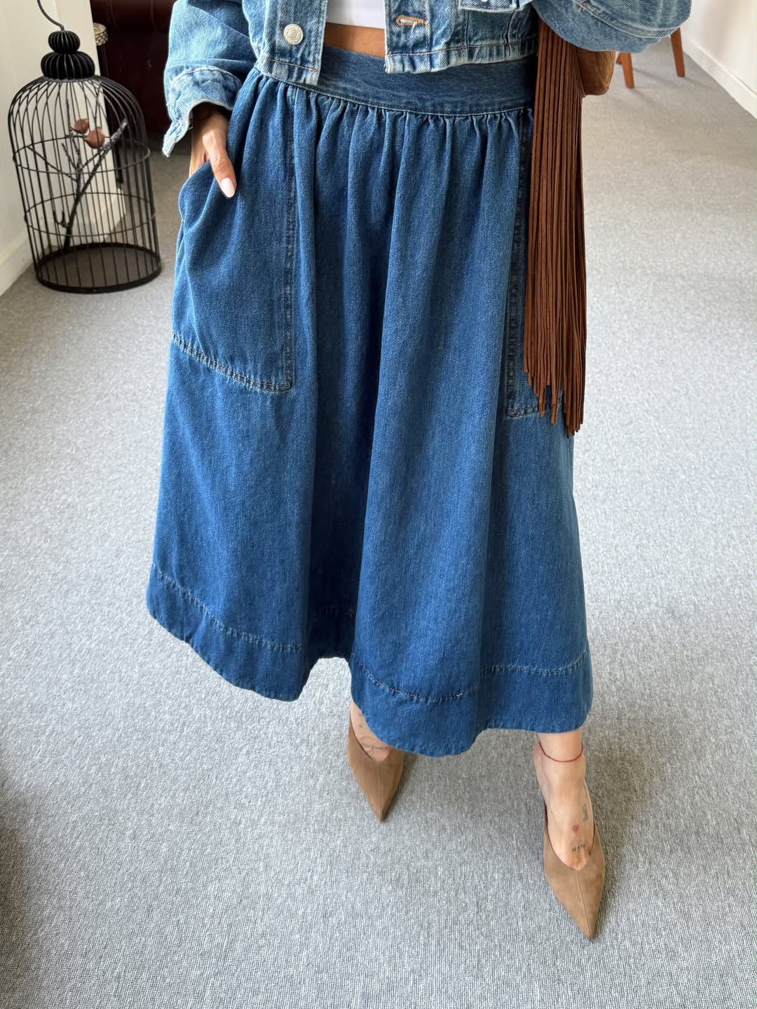 Women’s Blue Denim Midi Skirt