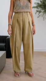 High Waist Wide Leg Khaki Pants - Image 2