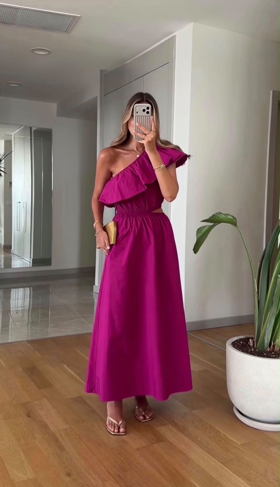 b0314653-2dad-4c65-be96-674e783fa38d Magenta One Shoulder Maxi Dress - Image 1