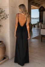 Black Backless Spaghetti Strap Maxi Dress