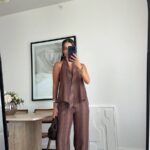 Brown Striped Halter Top and Pants Set