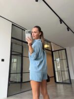 Light Blue Denim Shirt and Shorts Set - Image 3