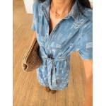 Blue Short Sleeve Belted Shirt Dress - Image 2