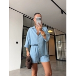 Light Blue Denim Shirt and Shorts Set - Image 2