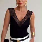 Black Lace V-Neck Sleeveless Top