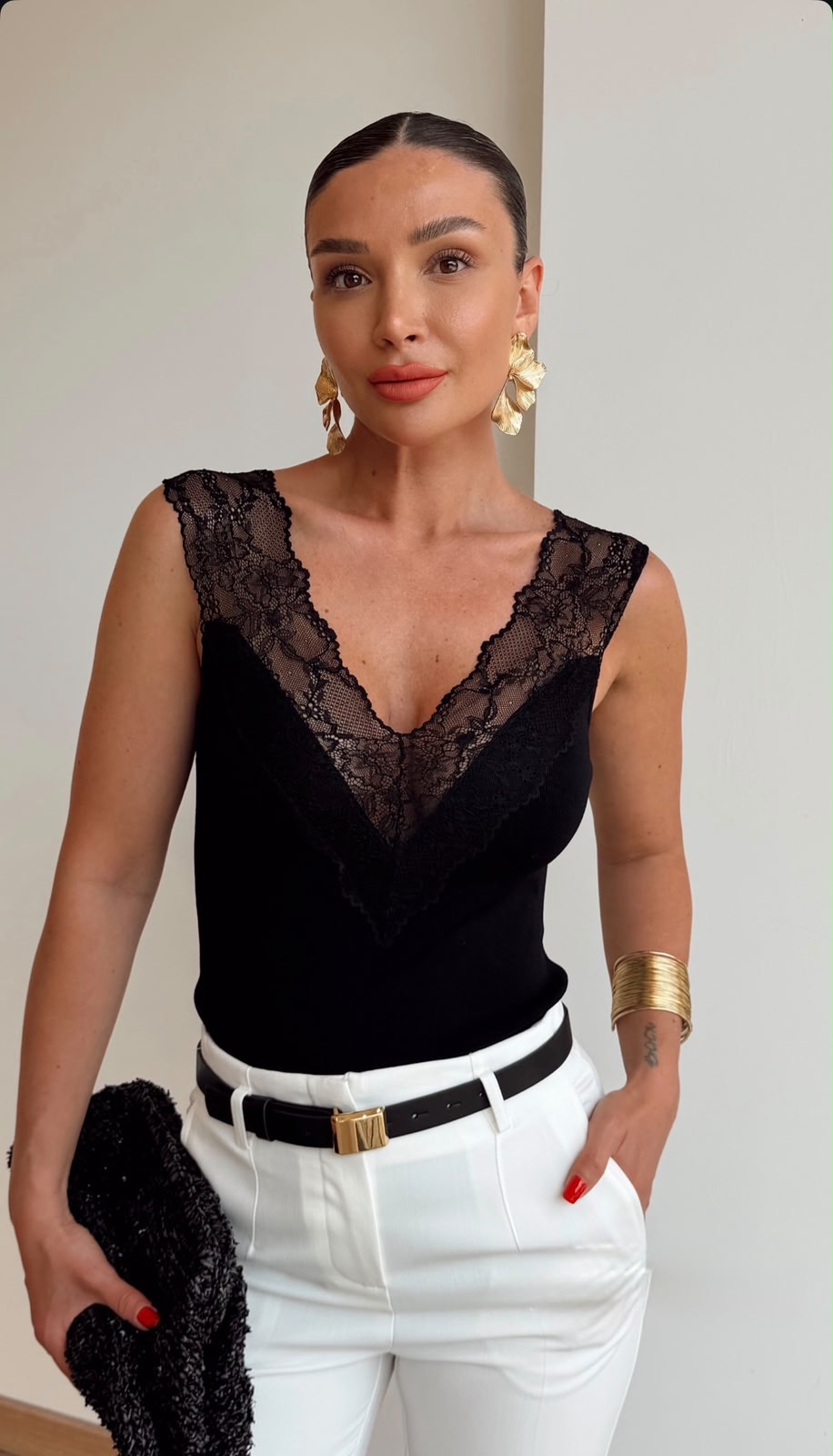 d12d37e9-d289-4f9c-b1d8-d95561883fbc Black Lace V-Neck Sleeveless Top - Image 1