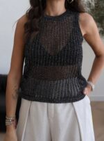 Black Knit Crop Top - Image 2