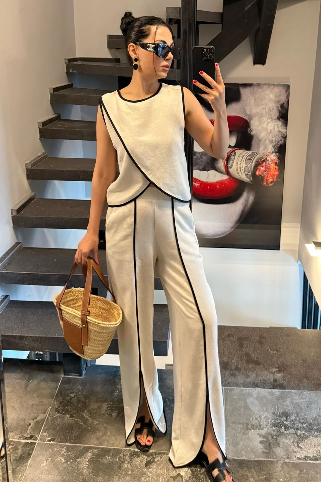 f7c69f1e-7e3e-4eac-9a66-5909c6e71f04 Women’s White Two Piece Set With Black Piping - Image 1