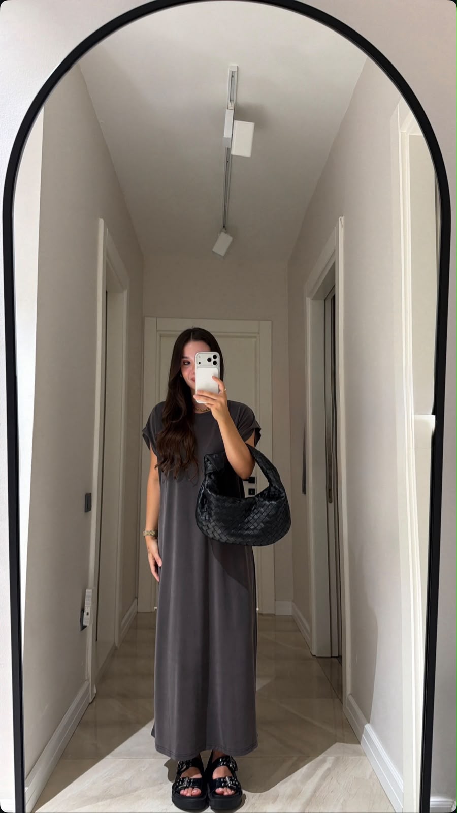 00153dc2-6a2b-47d3-a44d-e321851e1bdc Women’s Charcoal Short Sleeve Maxi Dress - Image 1