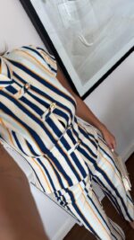 Striped Button Up Blouse and Pants Set - Image 2