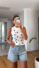 White Floral Embellished Sleeveless Top