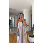 Strapless Pastel Rainbow Striped Maxi Dress