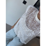 White Sequin Mesh Sleeveless Top - Image 2