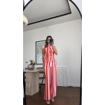 Red and White Vertical Stripe Pant Set