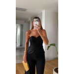 Black Strapless Textured Bustier Top