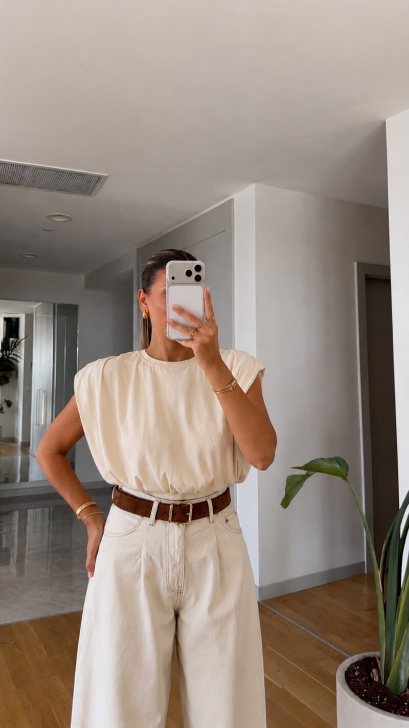 Sleeveless Beige Cotton Top