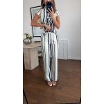 Striped Button Up Blouse and Pants Set - Image 3