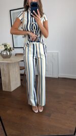 Striped Button Up Blouse and Pants Set - Image 3