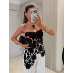 Black Floral Lace Asymmetric Top - Image 5