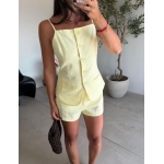 Yellow Linen Button Front Short Set - Image 2