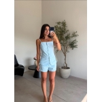Blue Linen Button Front Short Set