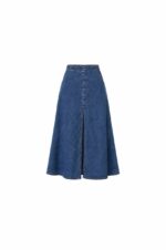 High Waist Blue Denim Midi Skirt - Image 3