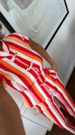 Red and White Vertical Stripe Pant Set - Image 2