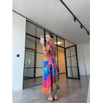 Colorful Patchwork Sleeveless Midi Dress - Image 3