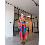 Colorful Patchwork Sleeveless Midi Dress