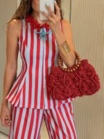 Red and White Striped Pant Set - Image 3
