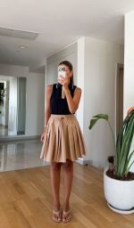 Beige Pleated Drawstring Mini Dress - Image 3