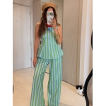 Green and White Striped Pants Set - Image 2