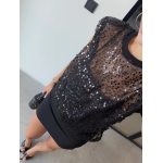 Black Sequin Sheer Sleeveless Top - Image 2