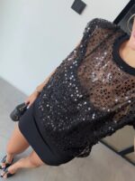 Black Sequin Sheer Sleeveless Top - Image 2