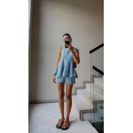 Sleeveless Light Blue Denim Two-Piece Set - Image 2