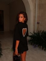 Black T-Shirt Dress With Heart Cutout Back - Image 2