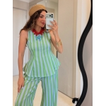 Green and White Striped Pants Set - Image 3