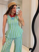 Green and White Striped Pants Set - Image 3