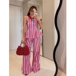 Red and Blue Striped Pant Set