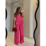 Pink Striped Sleeveless Top and Pants Set
