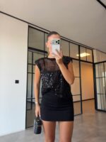 Black Sequin Sheer Sleeveless Top