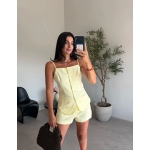 Yellow Linen Button Front Short Set