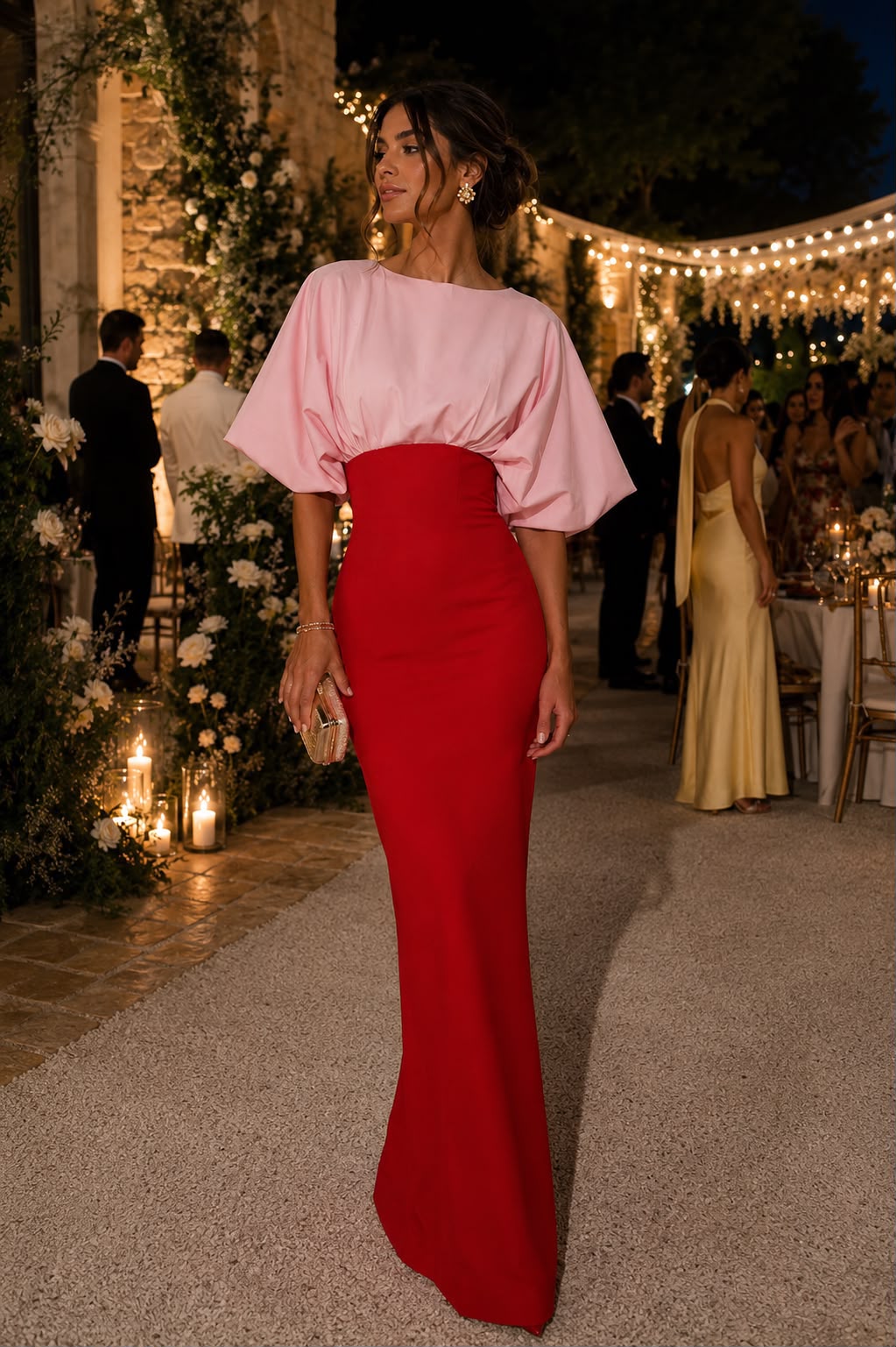 8ba9a17c-ce18-48f1-b80b-deb354e10be0 Pink and Red Colorblock Evening Gown - Image 1