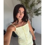 Yellow Linen Button Front Short Set - Image 3