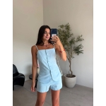 Blue Linen Button Front Short Set - Image 2
