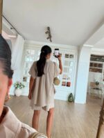 Beige Button Down Shirt and Shorts Set - Image 2