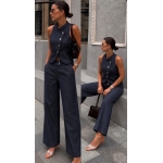 Sleeveless Denim Vest and Wide Leg Pants Set - Image 2